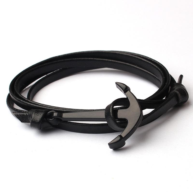 

High-End Men s Braided Leather Anchor Bracelet