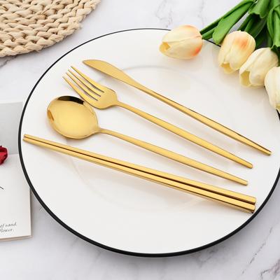 4 Pezzi Acciaio Inossidabile Specchiato Posate Oro Portatili Posate Coltello Forchetta Cucchiaio 304 Bacchette Set di Posate Set di Posate Occidentali