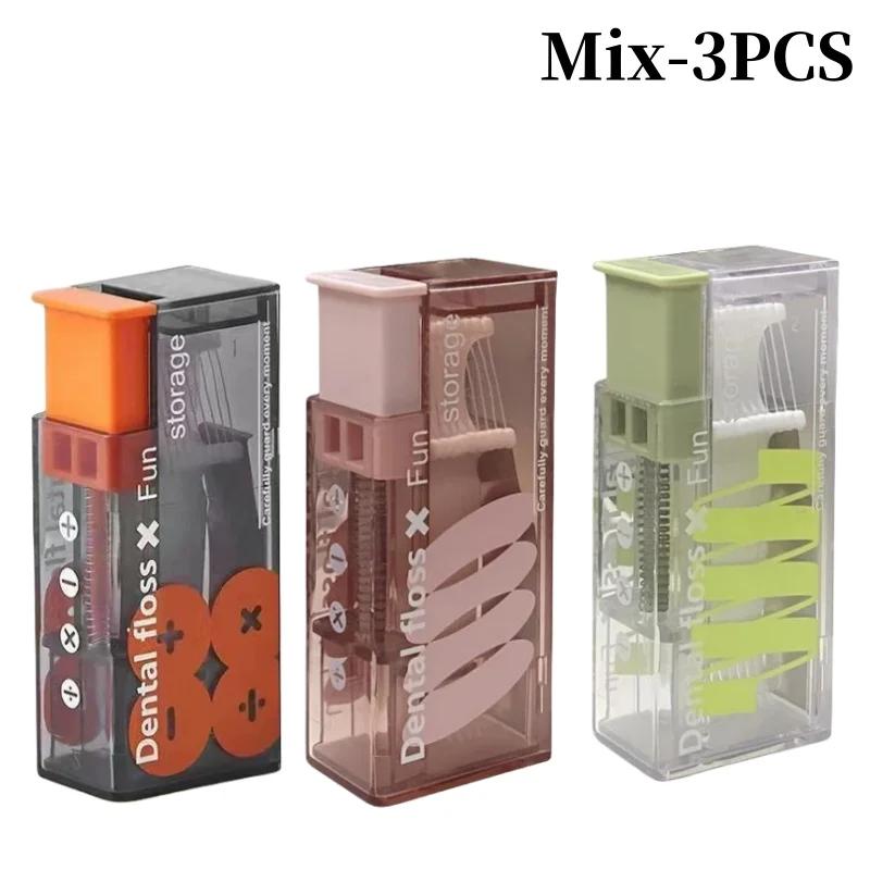 Portable Floss Dispenser Includes 10Pcs Floss Automatic Ejectable Floss Organiser Oral Care Press-on Disposable Flossing Sticks