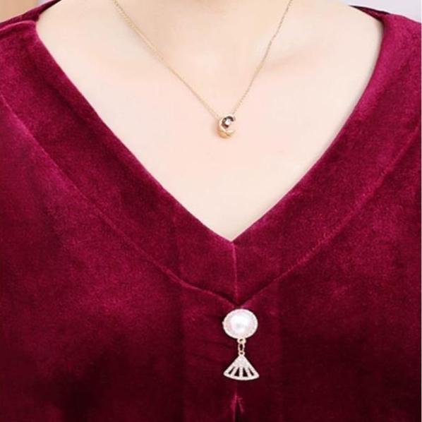 Damen Übergröße Samtkleid Frühling Herbst V-Ausschnitt Locker Langes A-Linien-Kleid