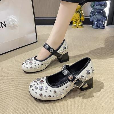 Buty na wysokim obcasie Mary Jane Damskie Buty 2024 Nowe Buty na Platformie Lolita Jesień Strass Modne Eleganckie Szpilki do Chodzenia