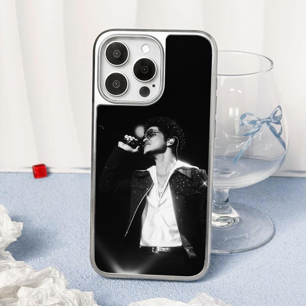 Bru-no Cool Singer Fashion Design Phone Case for iPhone 16 15 14 13 12 11 Pro Max Sheepskin Silver-edged Protective Case