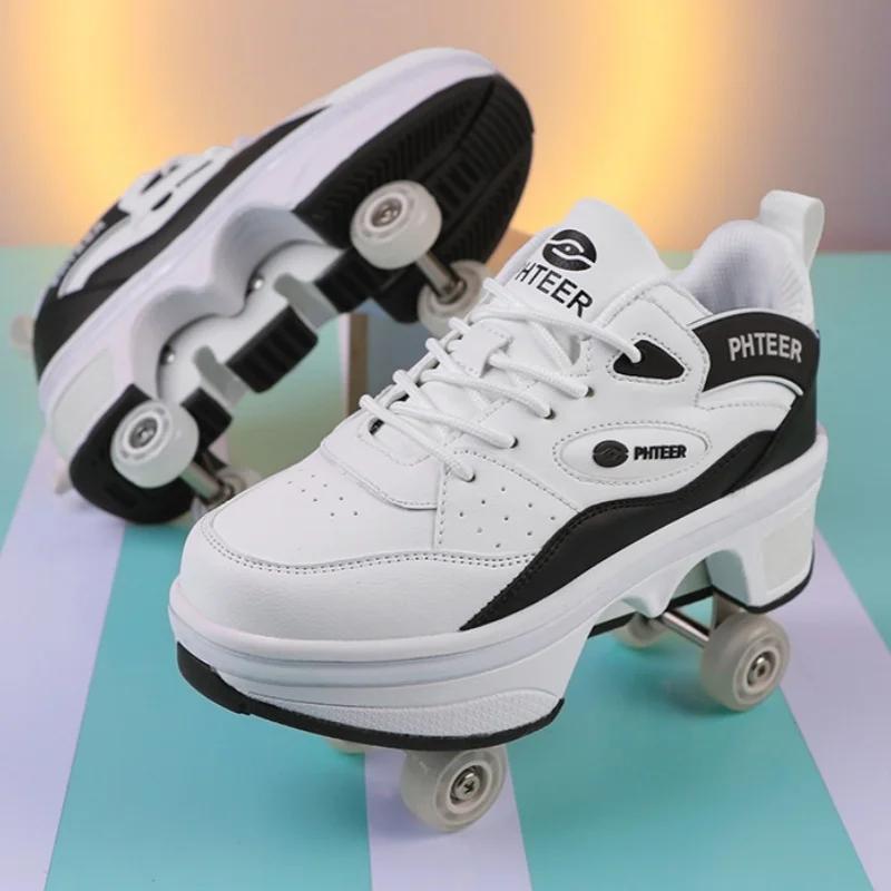

Deformation Shoes 4-wheel Skate Sneakers Roller Skate Shoes for Adults and Children Sports Racing Shoes for Women Men and Youth 42