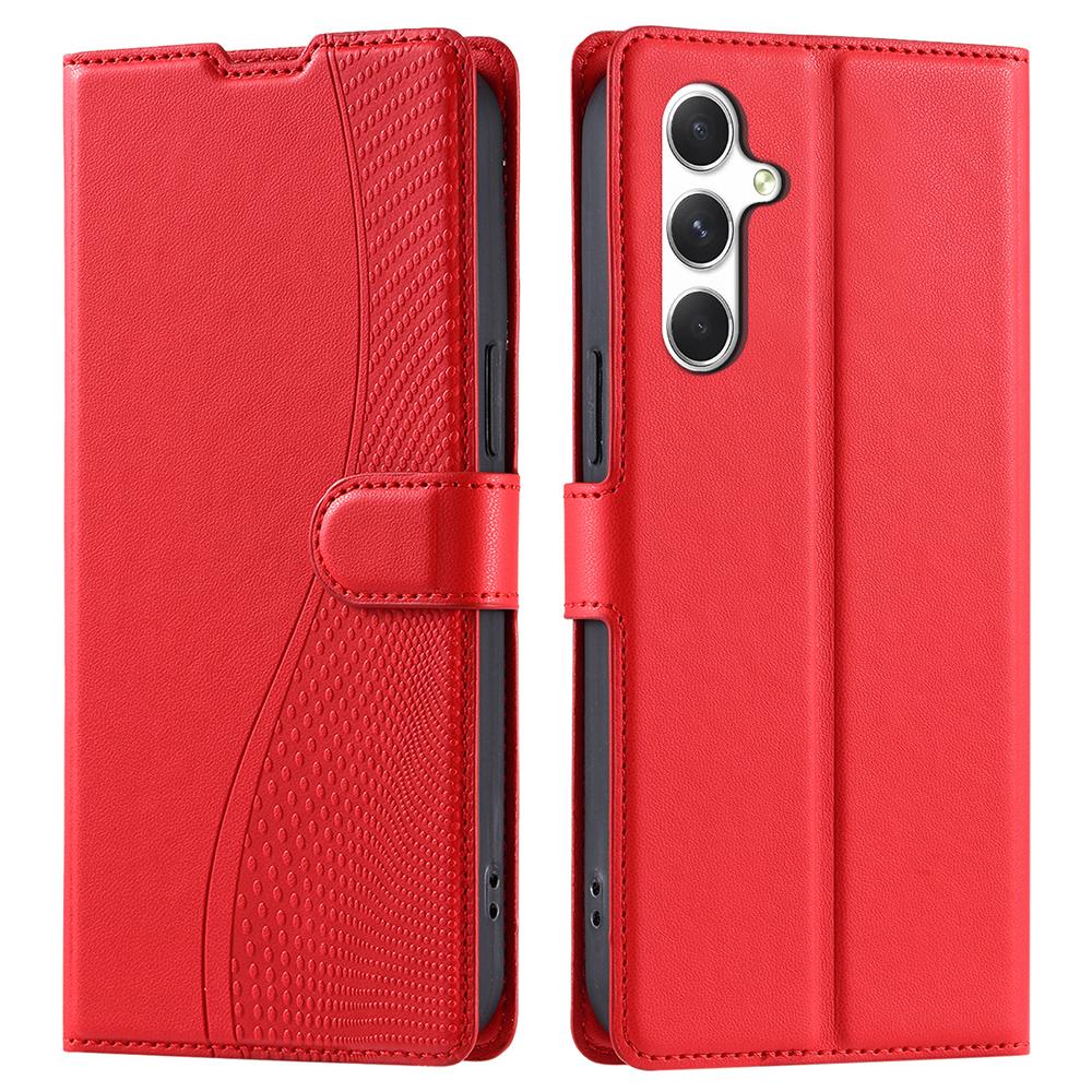 

For Samsung Galaxy S25 Case Dots Imprinted PU Leather Flip Phone Cover with Card Slot,Strap Red