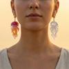 Mermaidcore Gradient Glitter Jellyfish Statement Earrings for Women Boho Gold Color Starfish Ocean Beach Vacation Summer Jewelry