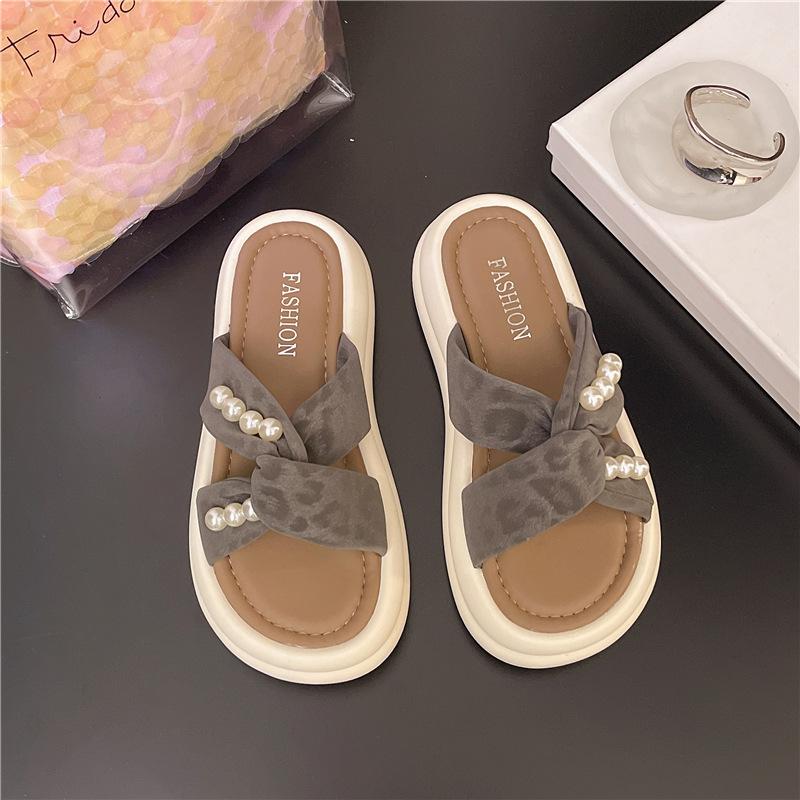 Plateau-Crossover-Slipper Damen 2025 neu modisch und bequem lässig coole Slipper Damen französische Perle mit Rock Sandalen