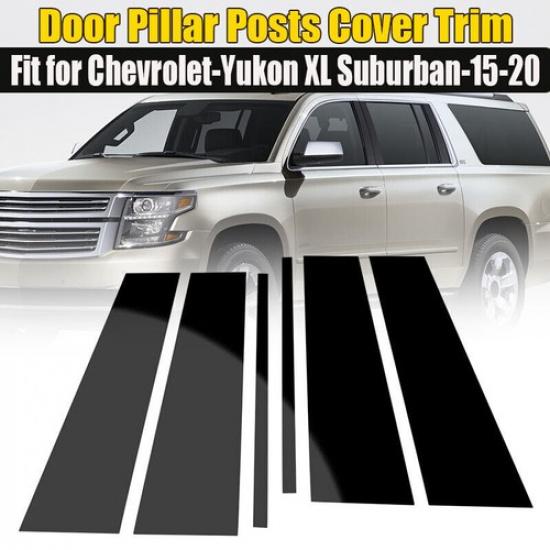 For 2015- Chevrolet Tahoe GMC Yukon Gloss Black Door Pillar Trim Posts 6 Pcs