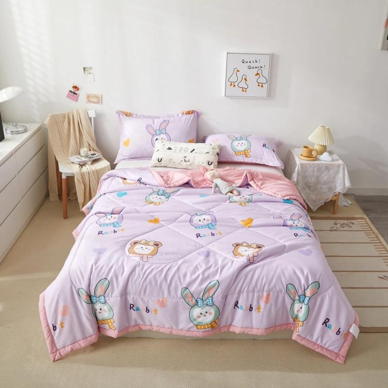 Cute Cartoon Polar Bear Summer Quilt Skin-friendly Comfortable Animals Print Air Conditioning Quilted Quilt for Kids Boys Girls