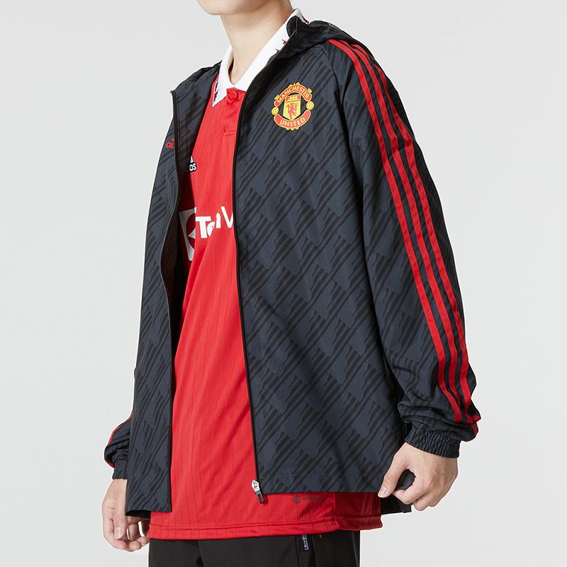 adidas Manchester United 3-Stripe DNA Windbreaker Men Hooded Soccer Jacket Black HE6650
