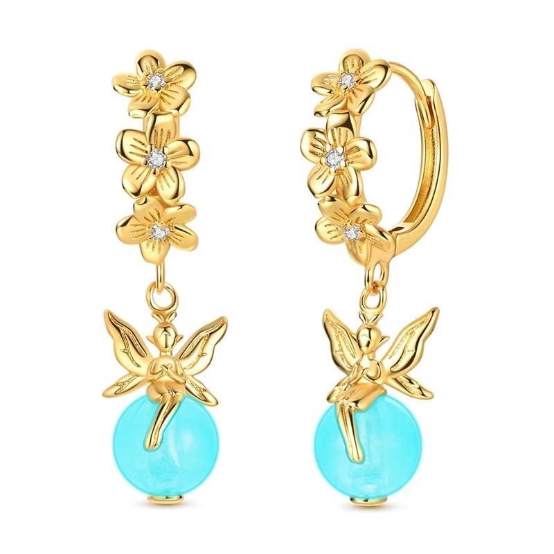 925 Sterling Silver Girl Wings Flower Tulip Earrings Star Petal Women Zircon Ear Studs Sparkling Pave Hoop Earring Jewelry Gift