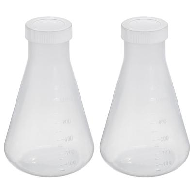 PATIKIL 500ml Plastic Erlenmeyer Flask with Screw Cap, Set of 2, Narrow-Necked, for Laboratory Use, Clear