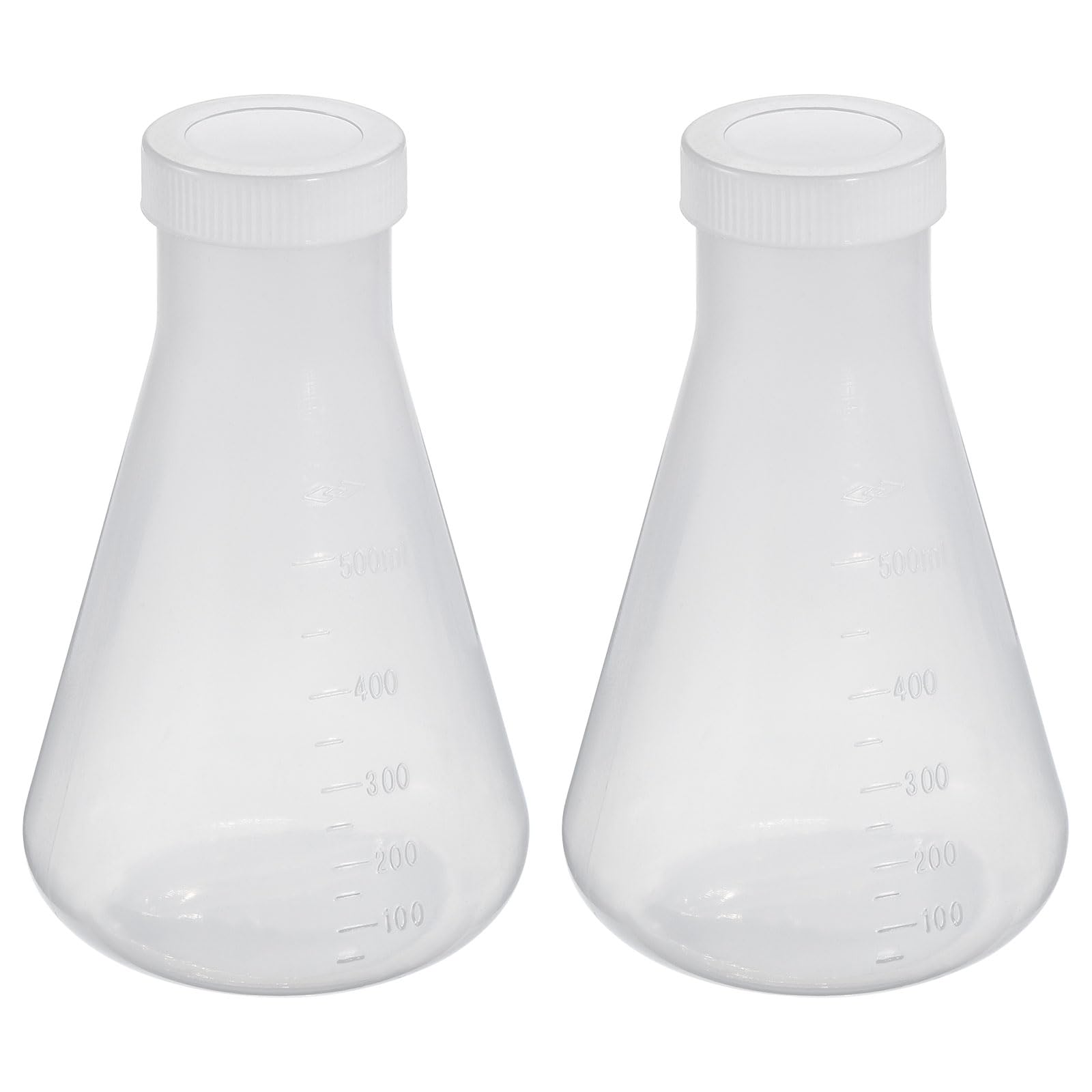 

PATIKIL 500ml Plastic Erlenmeyer Flask with Screw Cap, 2-Piece Narrow-Neck Erlenmeyer Flask for Laboratory Use, Clear