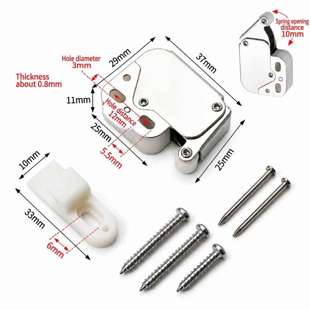 2pcs Flame Retardant Push To Open Lock ABS Material Spring Loaded Latch Cabinet Door Lock  Kitchen
