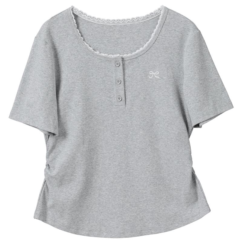 Sancai Women's Embroidered Slim Fit Round Neck T-Shirt