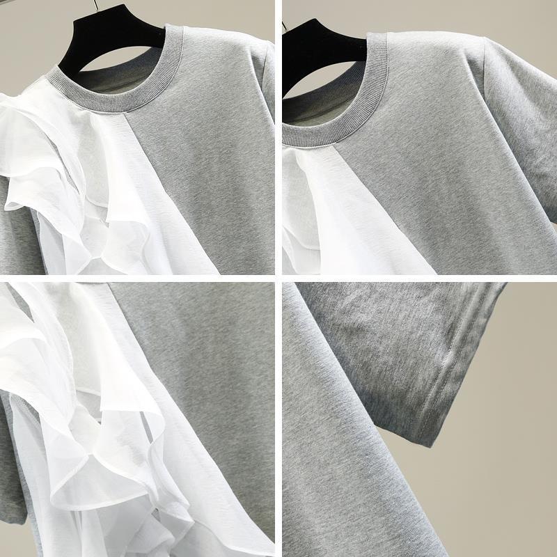 Top Estivi Scollo a O Donna Cuciture Arricciate Camicetta Moda Manica Corta Tunica Casual Larga Monocolore Blusa Donna
