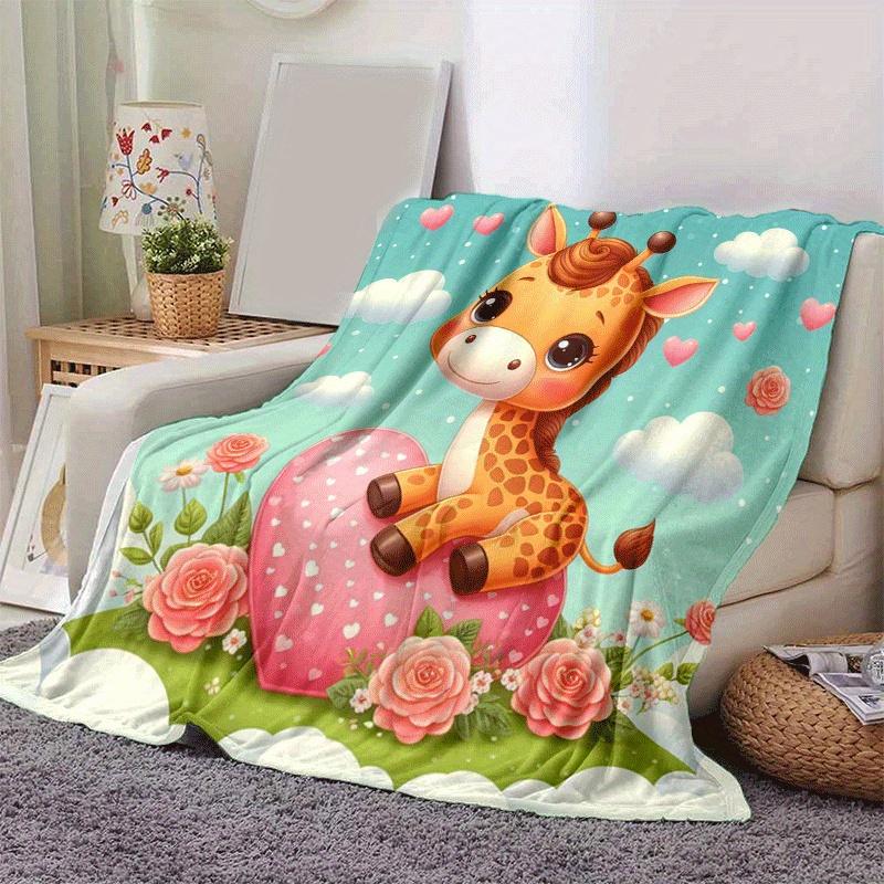 1pc Cute Animals Printing Lightweight Flannel Blanket, Comfortable and Warm Blanket, for Camping Sofa Bed and Couch Office, in All Seasons