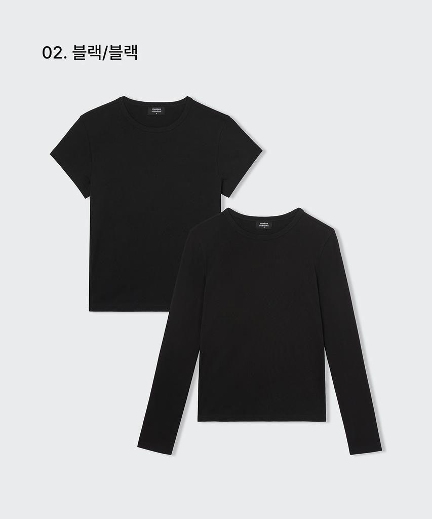 MUSINSA STANDARD WOMAN Women'S Slim Crew Neck T-Shirt_Short Sleeve + Long Sleeve 2-Pack