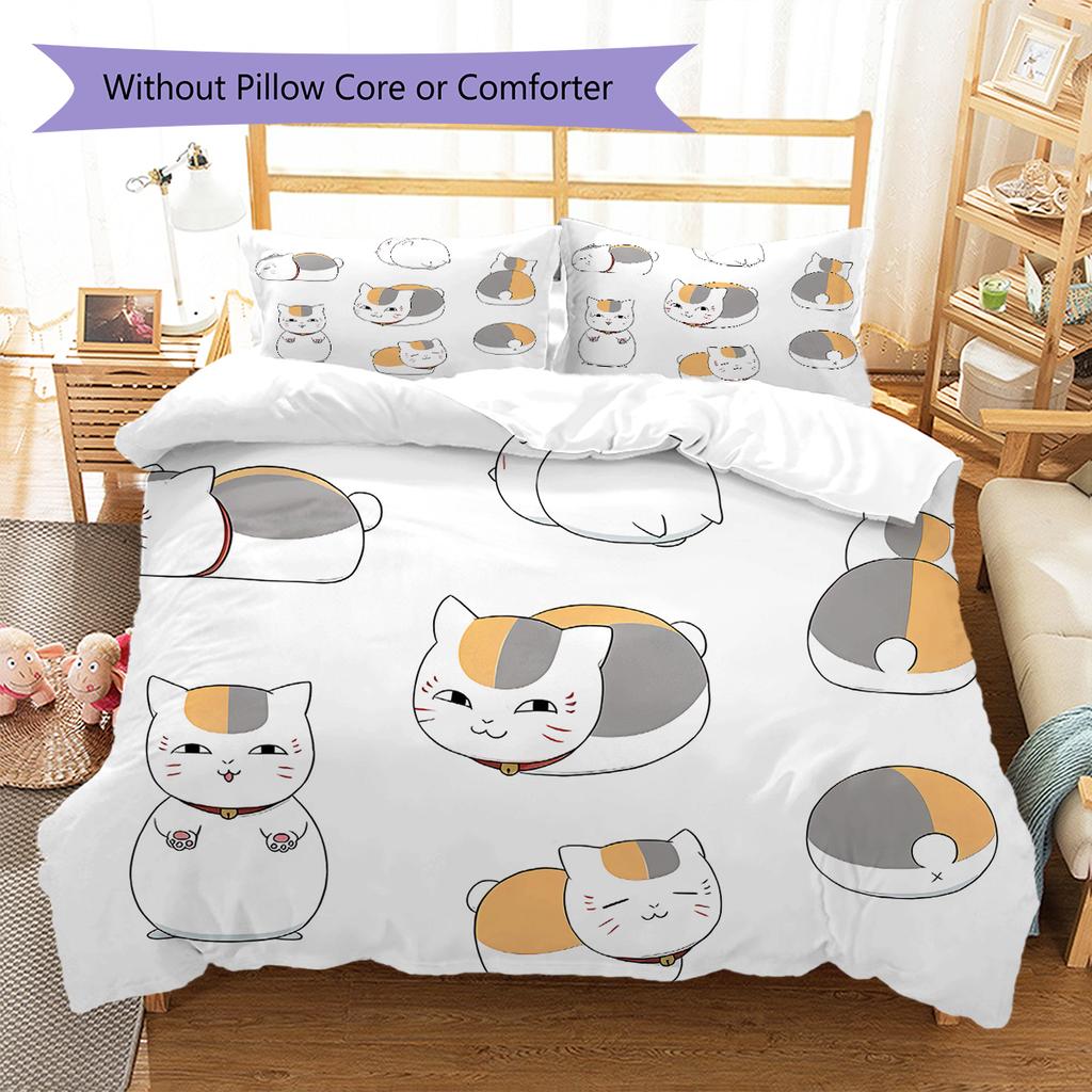 Nyanko Sensei Pattern Bedding,Quilt Set Quilt Cover Pillowcase Home Birthday Gift (1 * duvet cover + 2 * pillowcase, without core)