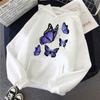 Graphic Dark Purple Butterfly Pattern Printed Hoodies Women's Vintage Y2k Sweatshirts Casual Hooded Clothes Kawaii Pullovers