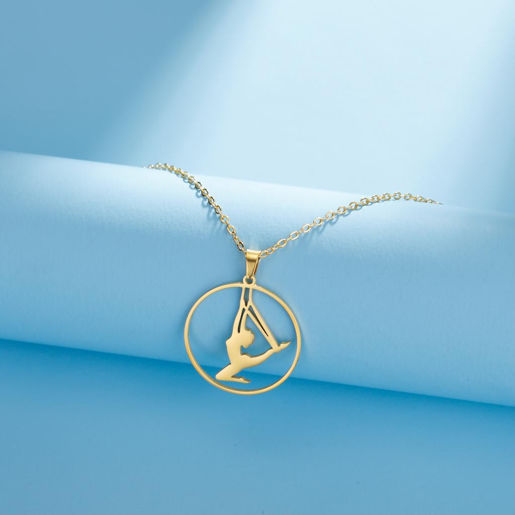 Unift Edelstahl Sport Damen Halskette Läuferin Rhythmische Gymnastik Mädchen Silhouette Anhänger Mode Geburtstag Schmuck Großhandel