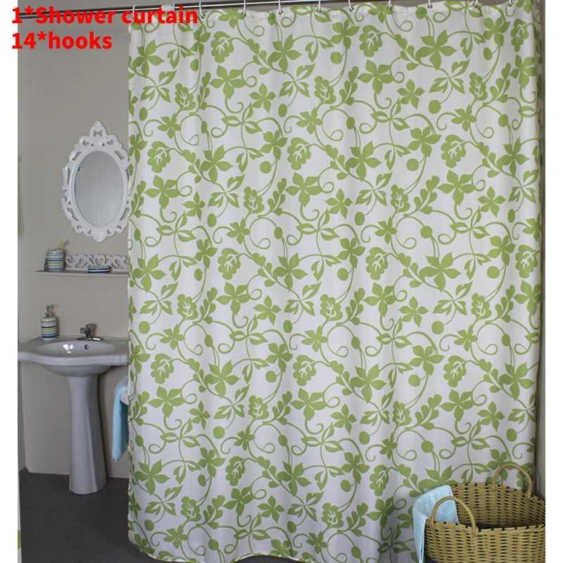 Flowers Print Patterned Shower Curtain Hook Set Waterproof Bathroom Supplies