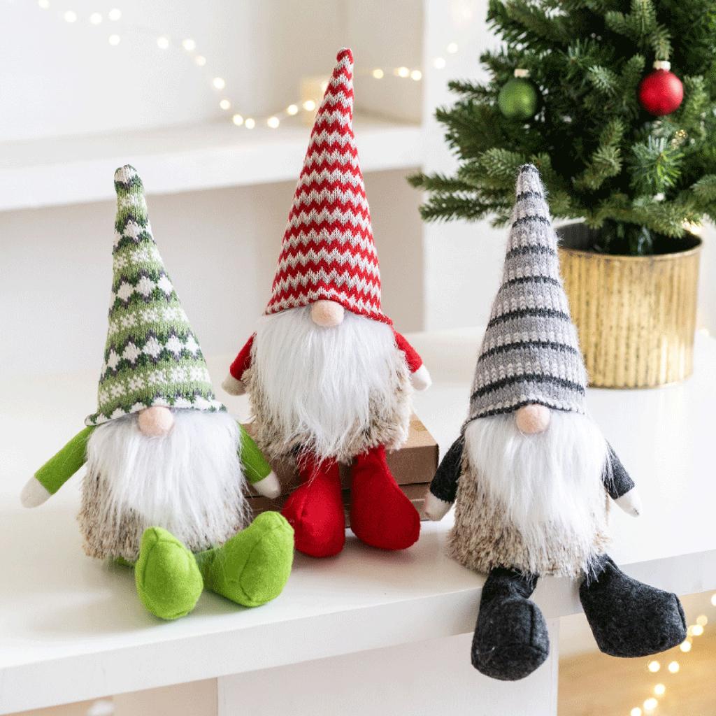 Christmas Decoration Dwarfs Ornament Knitted Striped Hat Gnomes Swedish Tomtes Plush Dolls Figurine Home Table Decors
