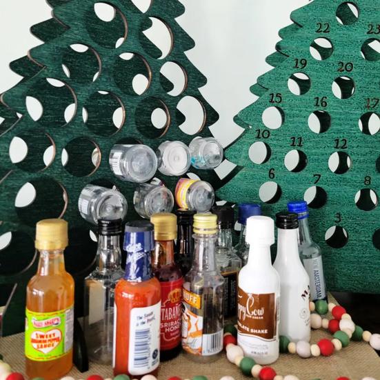 Yousheng Wooden Christmas Tree Wine Rack 24 Days Advent Calendar Wine Bottle Holder Adult Christmas Tree Countdown Decoration for Countertop Bar Decor