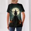 Womens Casual V Neck Short Sleeve Button T Shirt Halloween Pumpkin Witch Print Top Lightweight Comfortable Fit