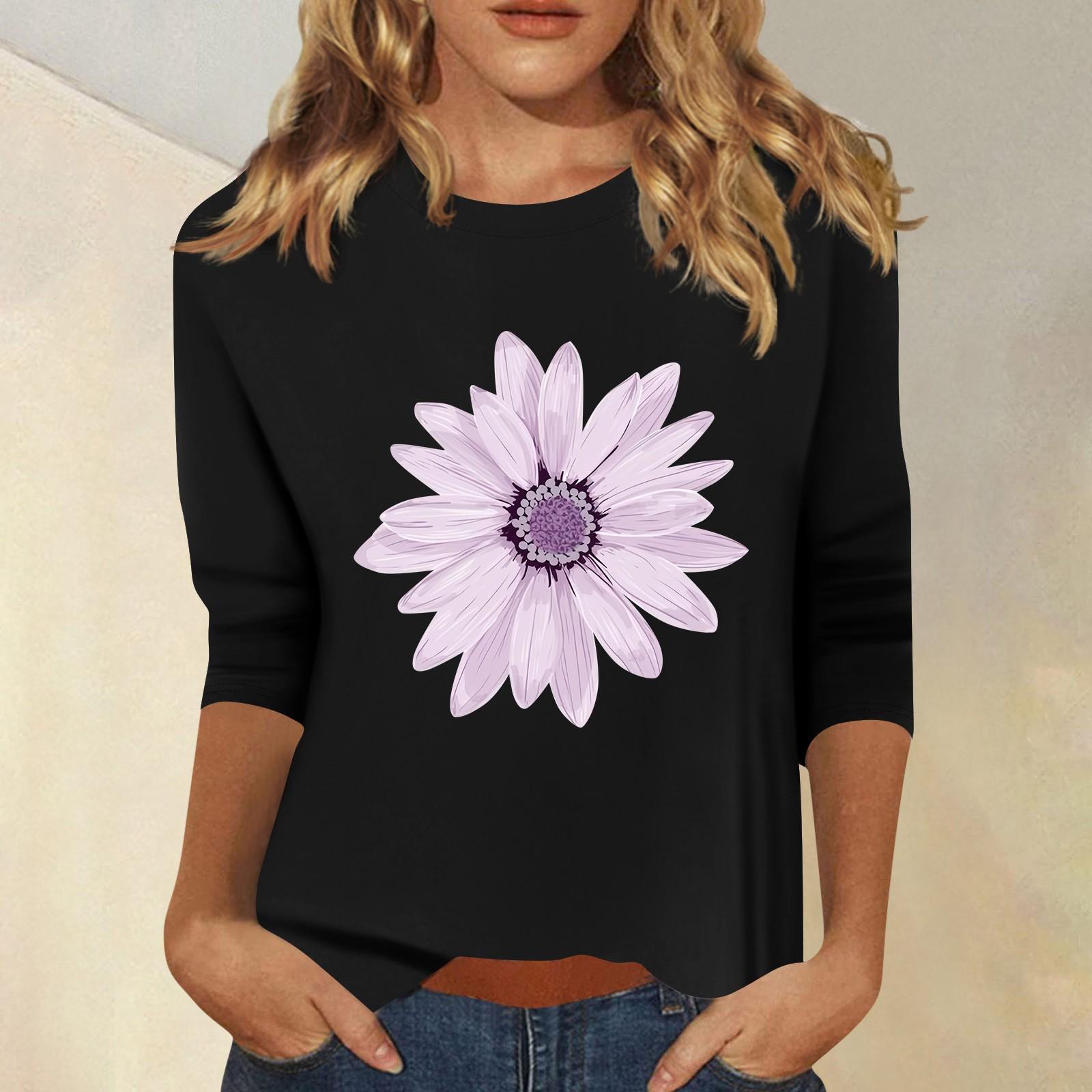 

Женская мода повседневный принтованный топ с семью рукавами и круглым вырезом L чёрный