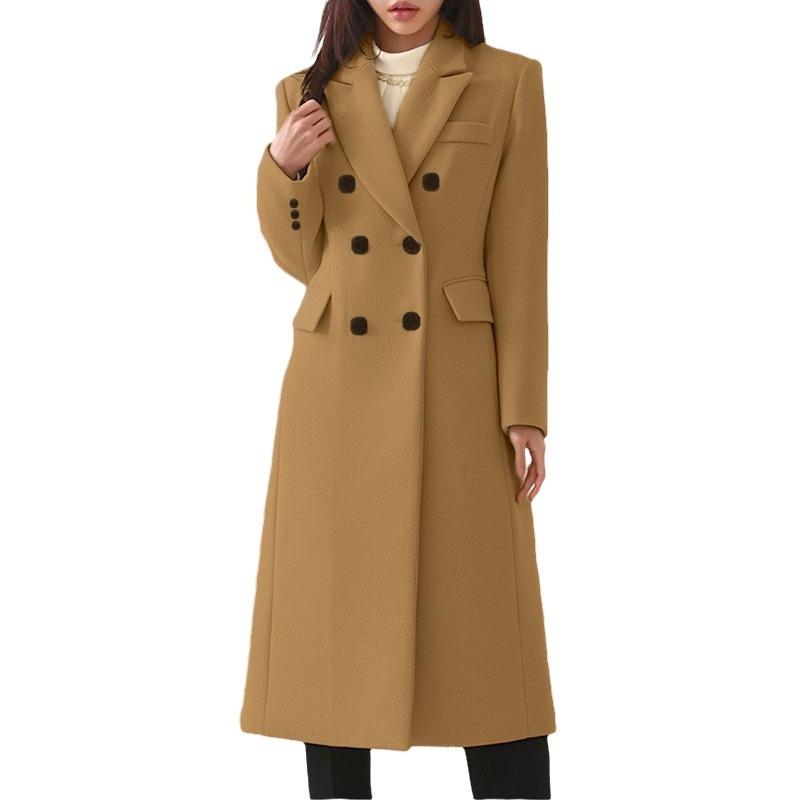 Women's Minimalist Wool Blend Trench Coat - Classic Longline Autumn Winter Overcoat, Knee-Length Tailored Outerwear for Effortless Office To Evening