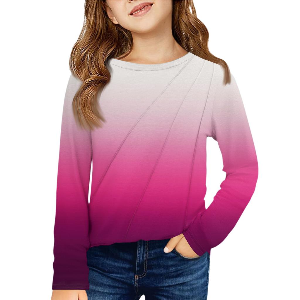 Girls' Long Sleeve Tee - Pleated Round Neck Casual Top
