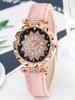 Fashionable and Gorgeous Diamond Frosted Belt Petal Diamond Face Women's Quartz Watch for Christmas and Halloween Gifts