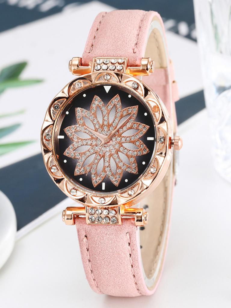 Fashionable and Gorgeous Diamond Frosted Belt Petal Diamond Face Women's Quartz Watch for Christmas and Halloween Gifts