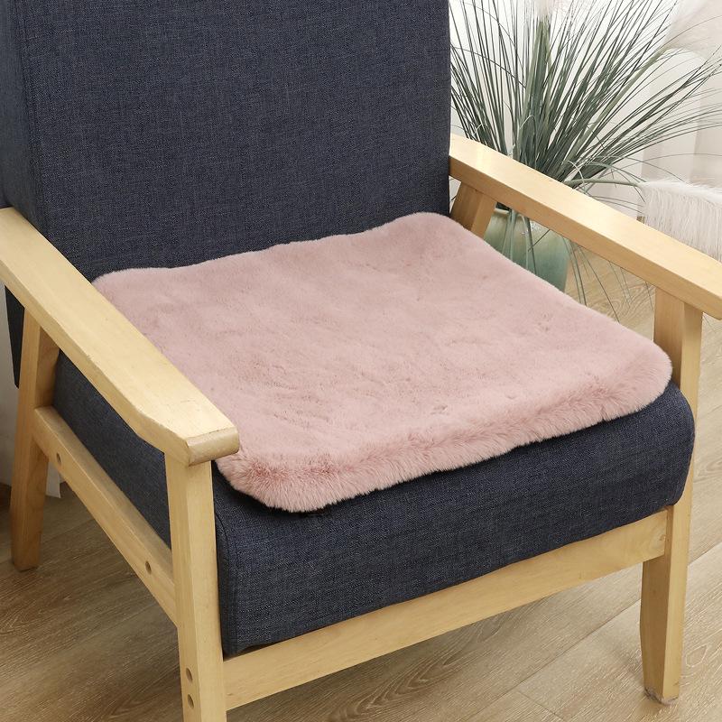 Thick Faux Rabbit Fur Seat Cushion for Office/Car - Perfect for Autumn & Winter