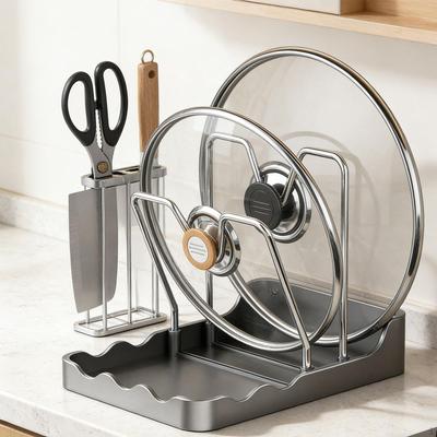 Lid Holder Storage Rack Stainless Steel Non-Slip Suitable for Kitchen Countertop