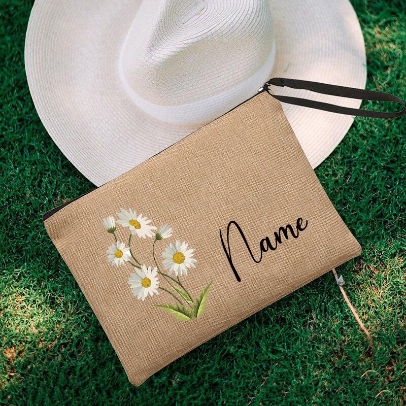 Flower Personalized Name Lipstick Bag Travel Make Up Pouch Kawaii Coin Purse Aesthetics Cosmetic Organizer Gift for Your Lover