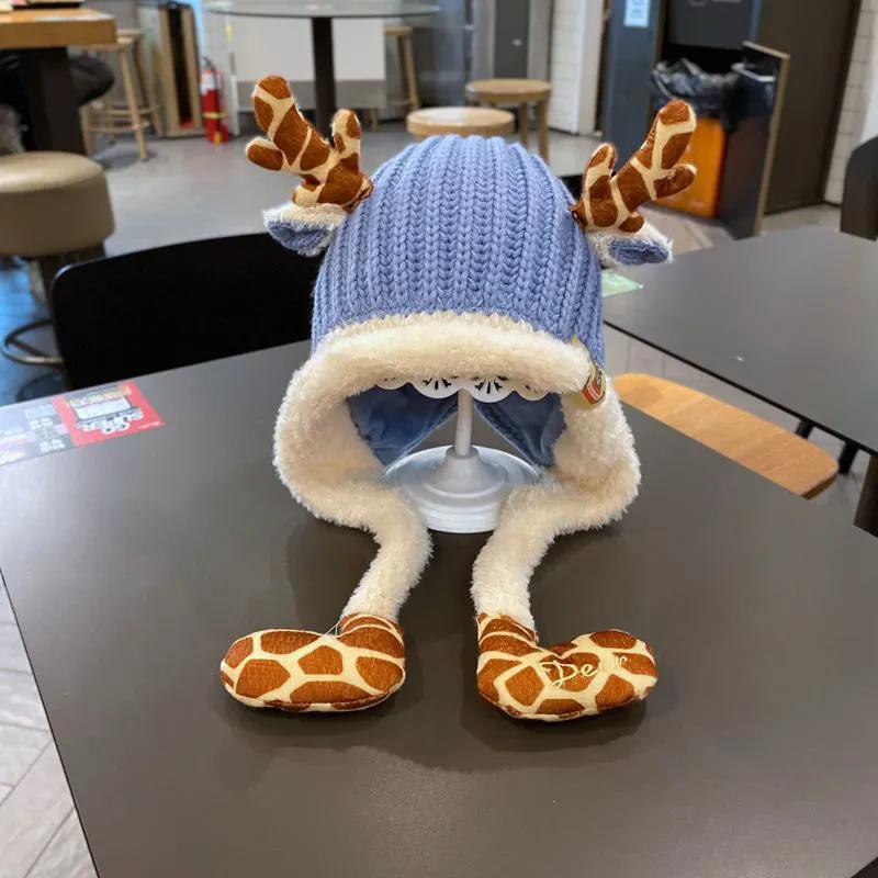 

WTEMPO Unisex Children s Autumn Winter Printed Knitted Hats Cute Christmas Reindeer Plush Hats New Year Ear-protecting Woolen Hats Gifts 1pc*50-53cm синий