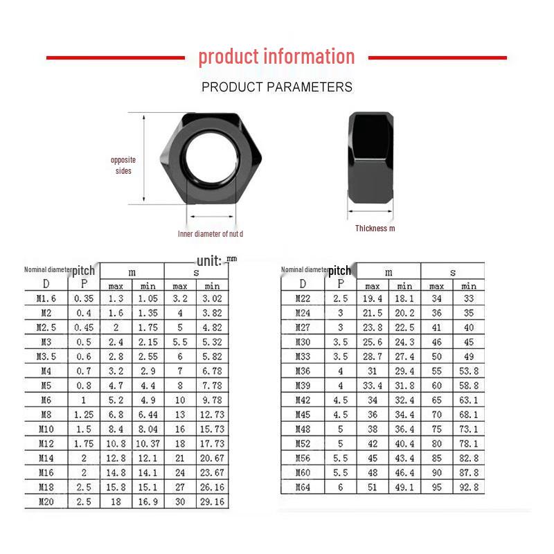 M22 High-Strength Grade 10.9 Black Hex Nut