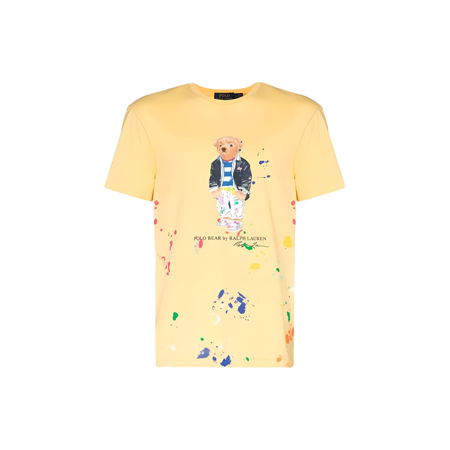 

Polo Ralph Lauren Ss22 Paint Splash Effect Bear Logo Printed Court Neck Short Sleeve T Shirt Men T Shirts Yellow 710858031-002 M
