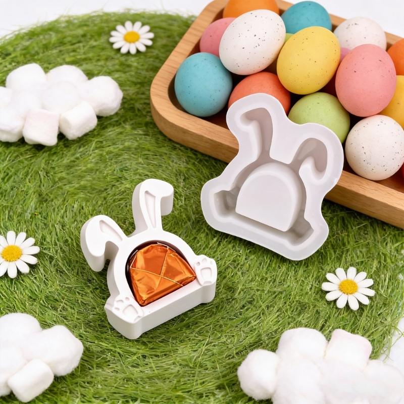 Rabbits Shaped Silicone Mould Heat Resistant Easy Cleaning Detailed Easters Candle Making Supplies
