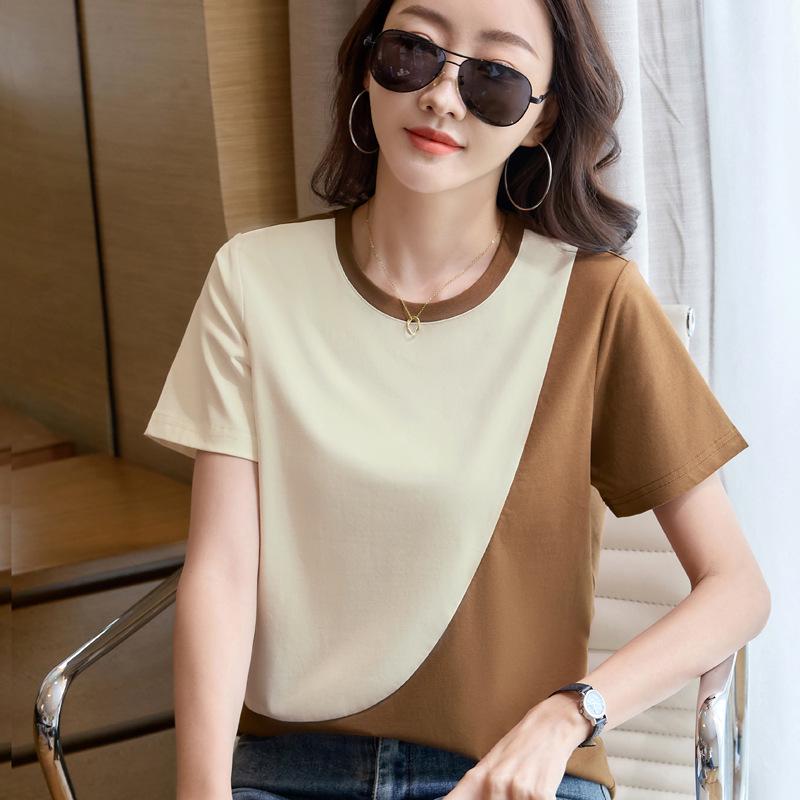 Women's Color Block Patchwork Short-Sleeve T-Shirt (2025 Summer Collection)