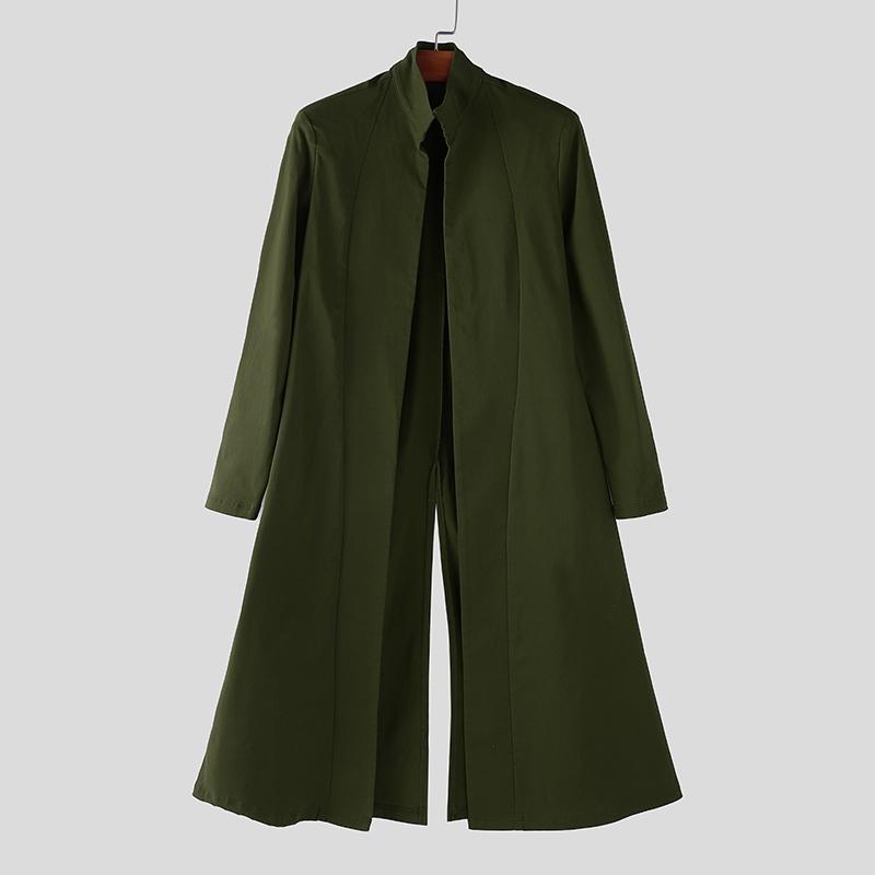 INCERUN Herren Stehkragen Langarm Offene Front Lange Strickjacken Mäntel