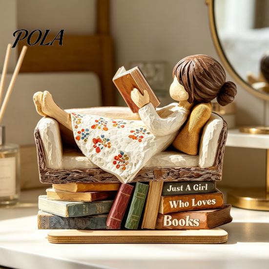 Reading on Sofa Wood Sign Woman Book Wooden Plaque, Just A Girl/Boys Who Loves Statue for Personalized Lover Ornament Shelf Desk, Literary Wall