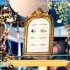 1PC Vintage Ring Holder Arched Gold Ring Wedding Display Suede Jewelry Box Holder Photo Frame Earrings Tray Anniversary Engagement Baroque Storage