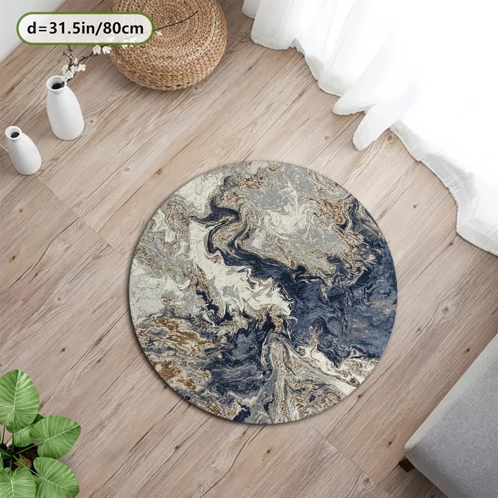 Crystal velvet carpet Abstract Blue Fluid Art Round Mat,  Plush Velvet with Non-Slip Dot Backing, Machine Washable,