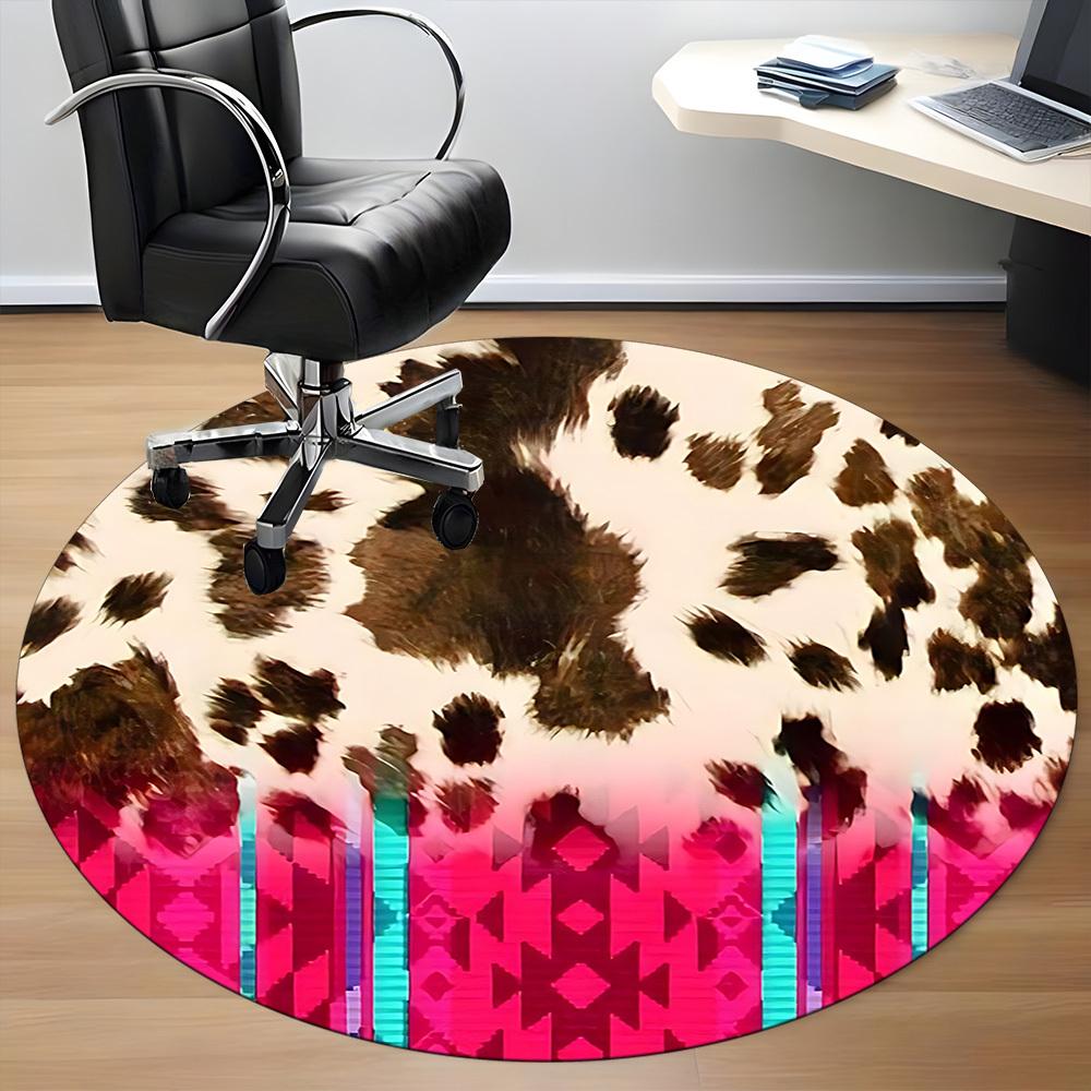 1pc Leopard Print Chair Carpet for Office, Round Polyester Mat, Indoor Decor for Office, Easycare Fabric, Washable Non-slip Area Carpet