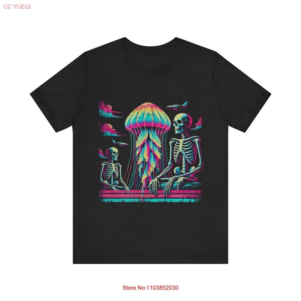 Surreal Jellyfish Encounter T Shirt Neon Skeleton Psychedelic Jersey For Art Lovers Retro Top Vibrant Festival Vintage