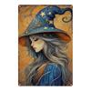 Witch Hat Star Girl Metal Sign Vintage Fantasy Galaxy Art Poster Indoor Outdoor Wall Decor For Home Bar Club