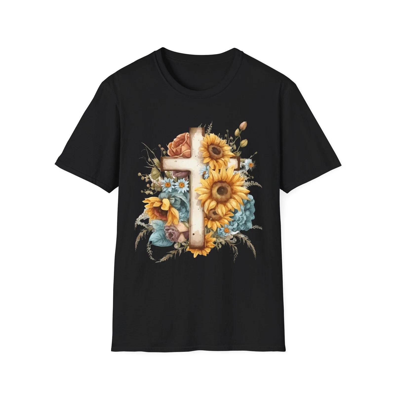 Floral Cross T-Shirt, Religious Gift, Faith Tee, Christian Apparel, Spring XL