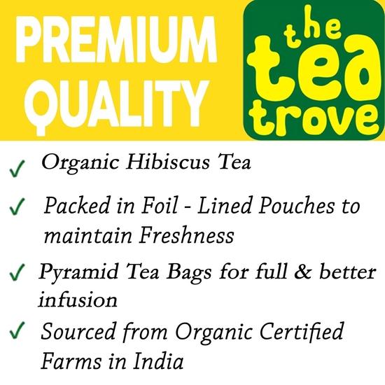 the tea trove Organic Hibiscus Tea Leaves Bags - 40 Eco-Friendly Hibiscus Flower Tea Bags In Resealable Pouch - Caffeine Free | Pack Of 1, 60 Grams
